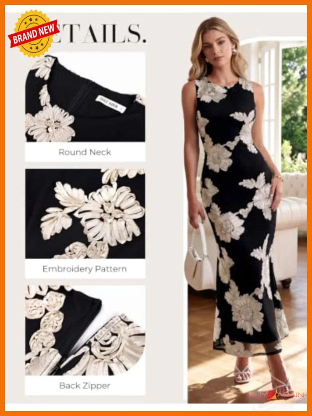 Sleeveless Mesh Bodycon Midi Dress Floral Applique Wedding Guest